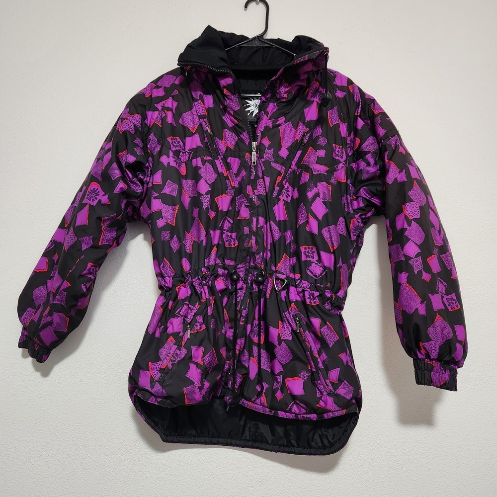 🔥Vtg‎ Havoc Ski Jacket Geometric 80s/90s Full Zip Drawstring Waist Size 12